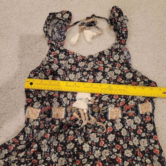 NWOT POL Floral BOHO Mini Dress Tiered Tassel Button Front Women Size Small - Picture 4 of 8